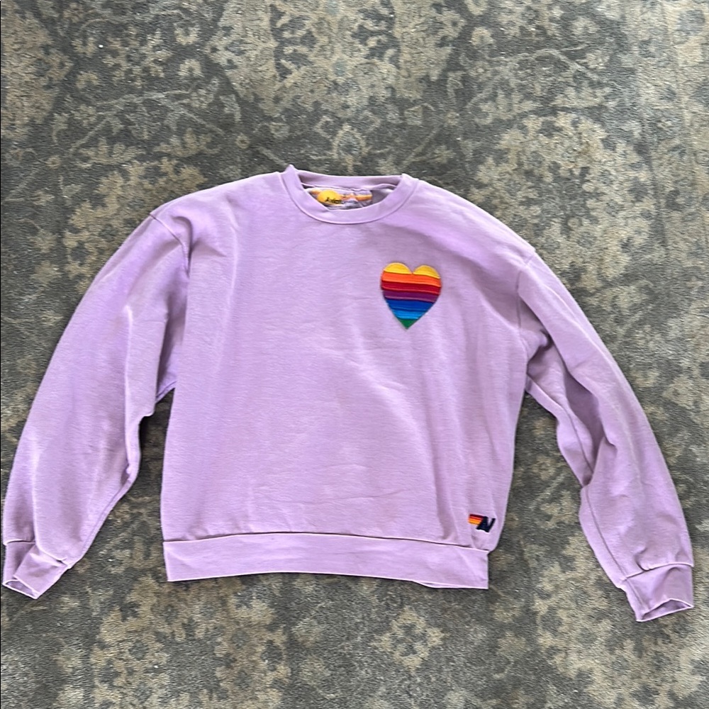 Aviator Nation Purple Sweatshirt with Rainbow Heart